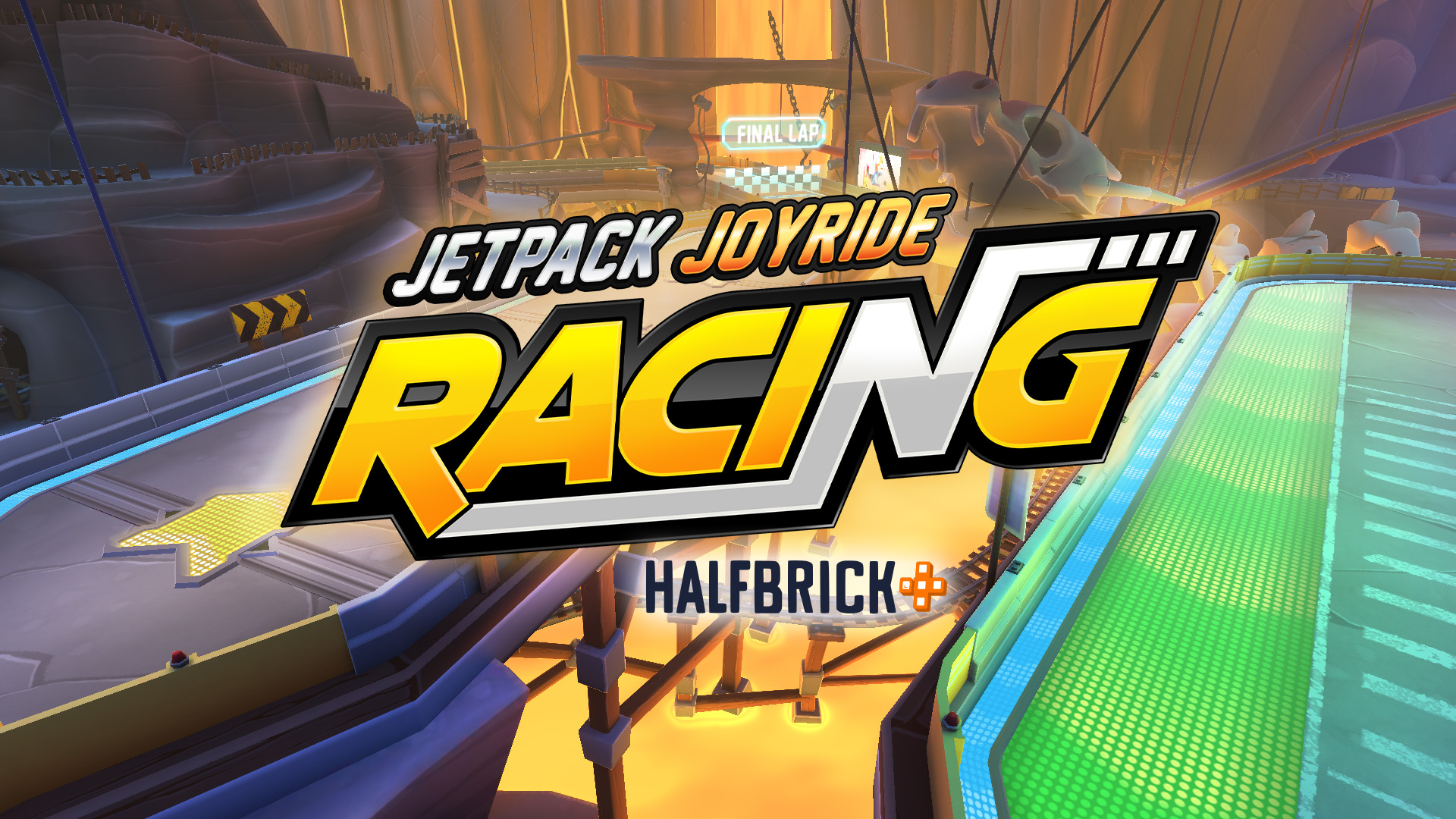 Jetpack Joyride Racing cover image featuring the game logo over a glowing racetrack environment