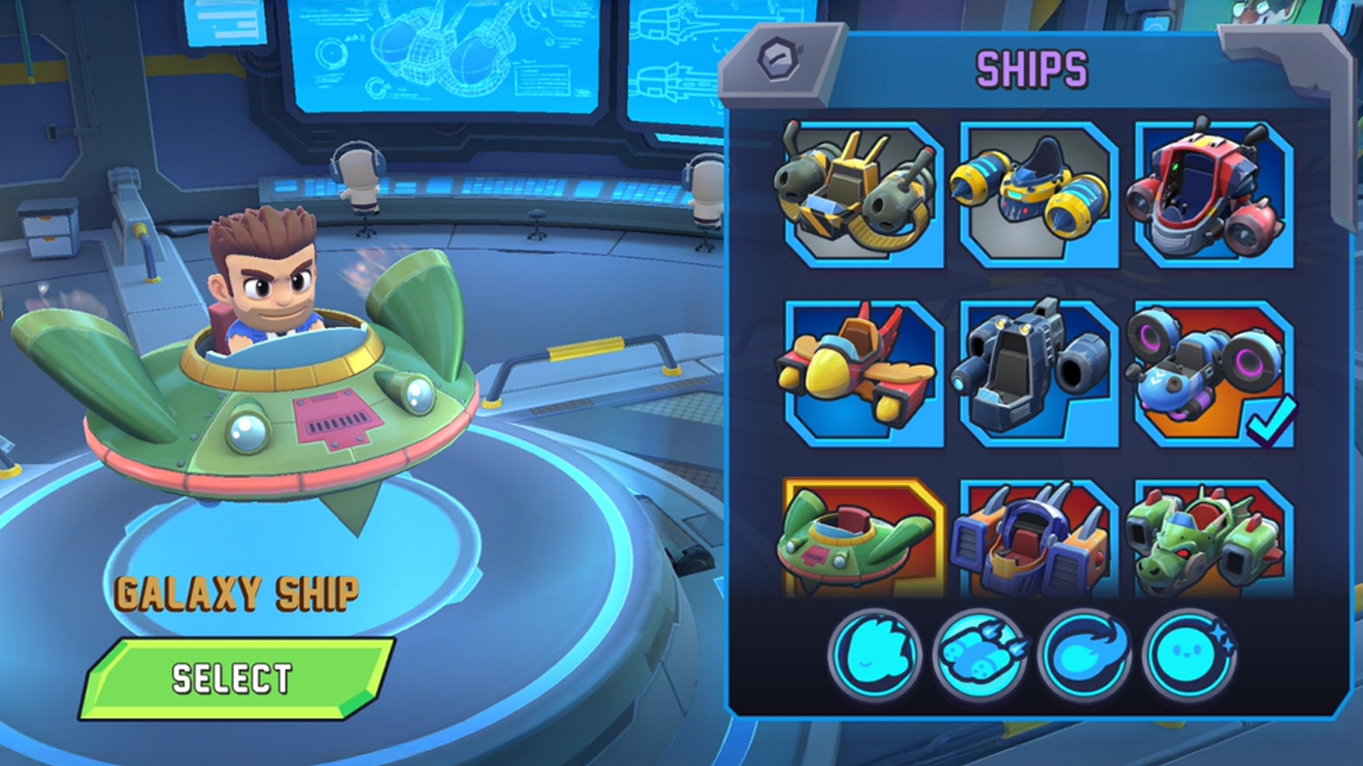 Customization screenshot from Jetpack Joyride Racing the wide variety of karts a player can unlock.